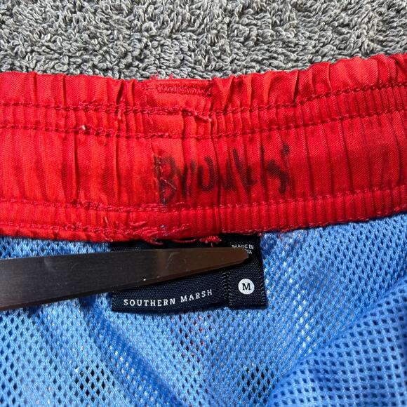 Southern Marsh Swim Shorts Trunks Mens Medium Blue Red Striped Drawstring - Picture 8 of 10